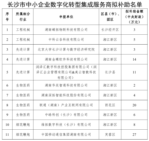 【項(xiàng)目公示】關(guān)于長沙市中小企業(yè)數(shù)字化轉(zhuǎn)型城市試點(diǎn)首批試點(diǎn)補(bǔ)助項(xiàng)目的公示